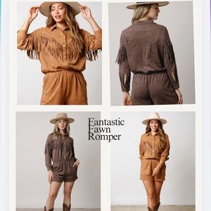 F52 fantastic fawn suede country western romper small medium large pick color